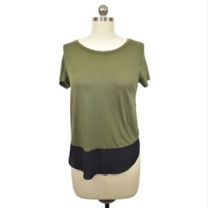 Express Green Top Black Sheer Hem XS